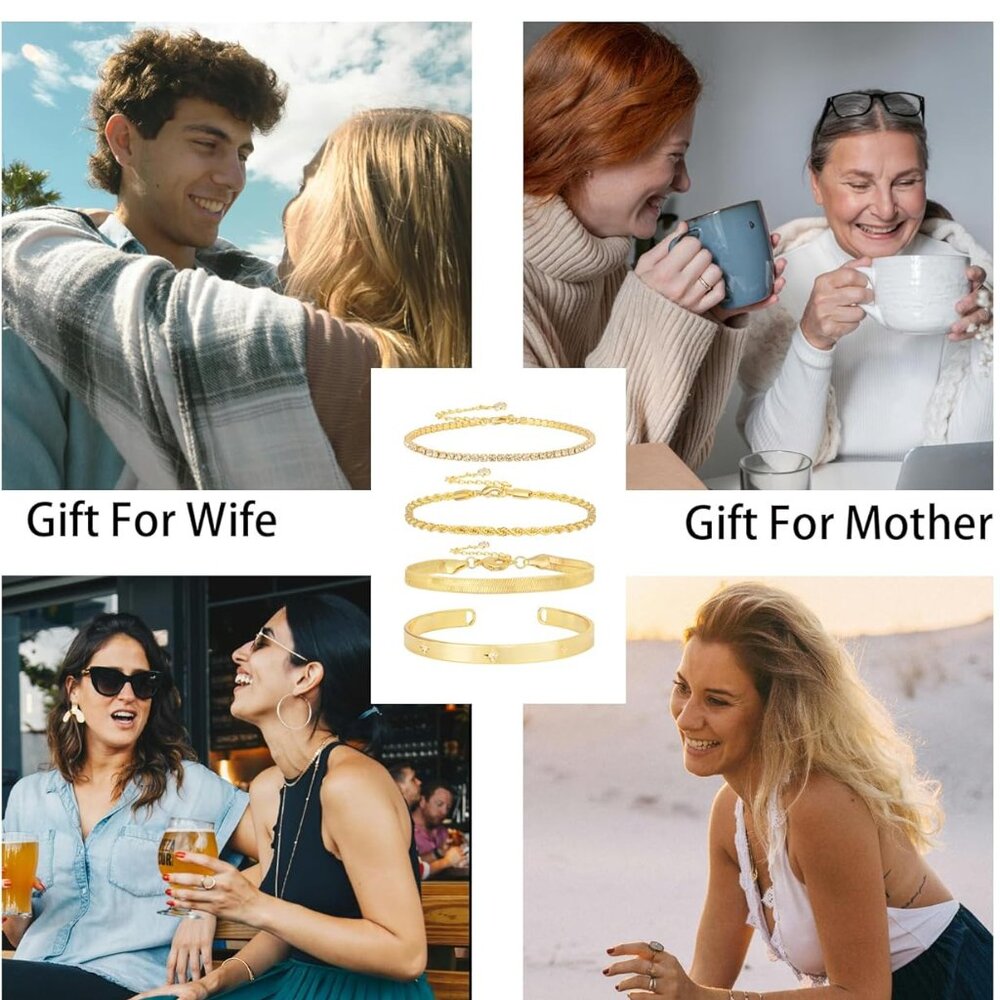 14k Gold Plated Stackable Bracelets Set - Adjusta… - image 4